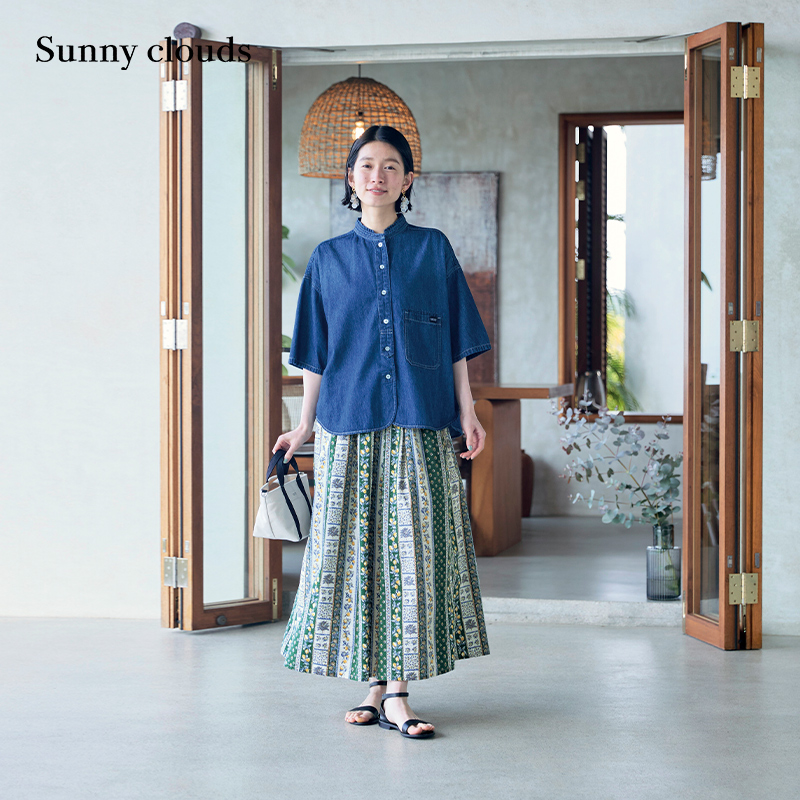 纯棉五分袖牛仔短袖衬衫宽松