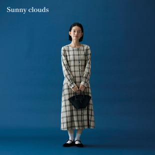 桑妮库拉/Sunny clouds纯棉格子连衣裙腰带长裙外套两穿
