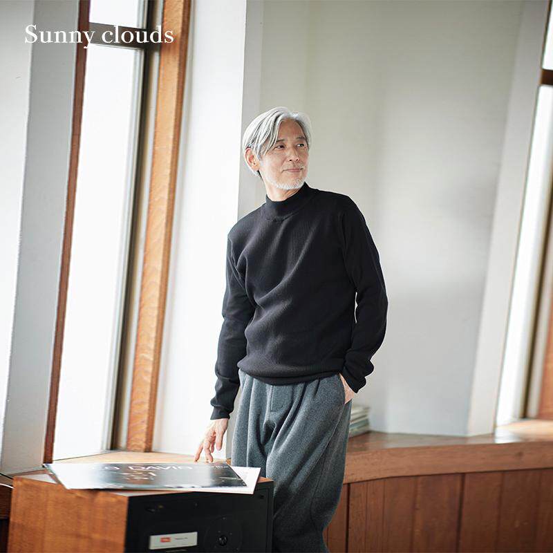 男式棉混半高领针织衫（黑）