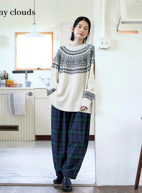 桑妮库拉/Sunny clouds女纯棉针织衫象牙白圆领套头毛衣