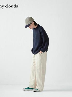 桑妮库拉/Sunny clouds 纯棉窄直筒针织裤白色宽松长裤