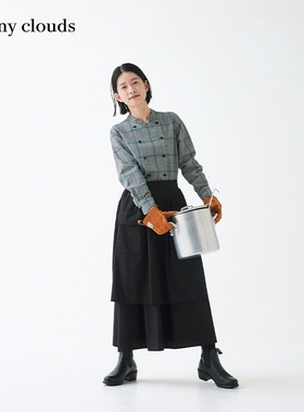 桑妮库拉/Sunny clouds 纯棉围裙风双层半身裙黑色裙子