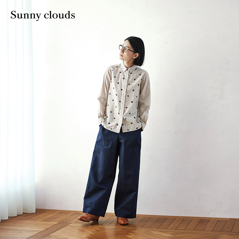 春季新品 桑妮库拉/Sunny clouds 女式纯棉圆点刺绣衬衫日系复古 女装/女士精品 衬衫 原图主图