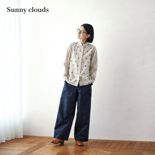 clouds 日系复古 女式 桑妮库拉 Sunny 新品 纯棉圆点刺绣衬衫 春季