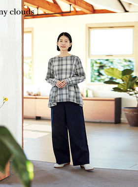 桑妮库拉/ Shuttle Notes日本面料 女式棉麻格子罩衫