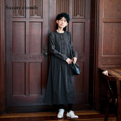冬季新品 桑妮库拉/Sunny clouds纯棉磨毛格子连衣裙双排扣长裙女