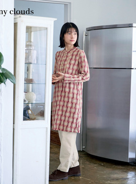 冬季新品 桑妮库拉/Sunny clouds女式纯棉磨毛格子裙红色格连衣裙