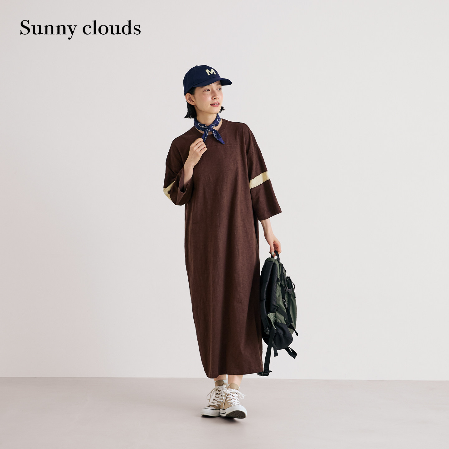 秋季新品 桑妮库拉/Sunny clouds 纯棉落肩七分袖连衣裙宽松长裙