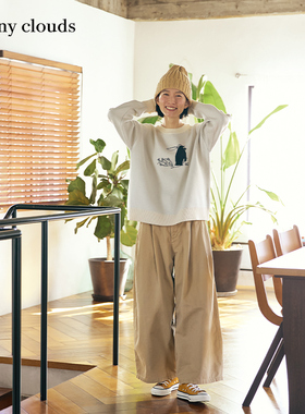 春季新品 桑妮库拉/Sunny clouds企鹅图案落肩针织衫白色套头上衣