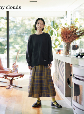 桑妮库拉/Sunny clouds棉混落肩插袋卫衣黑复古套头上衣