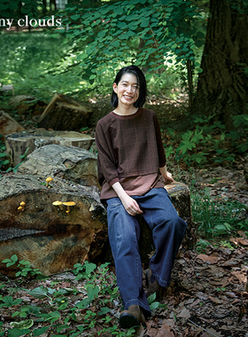 秋季新品 桑妮库拉/Sunny clouds插肩蝙蝠袖假两件格子罩衫上衣女