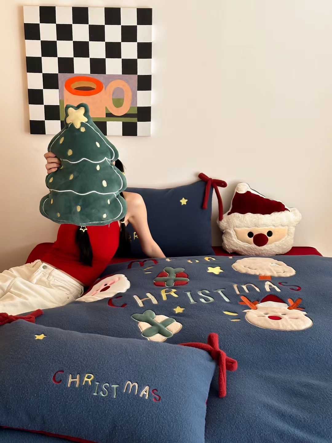 秋冬加厚保暖四件套床上用品仿羊绒美拉绒牛奶绒圣诞节限定款被单