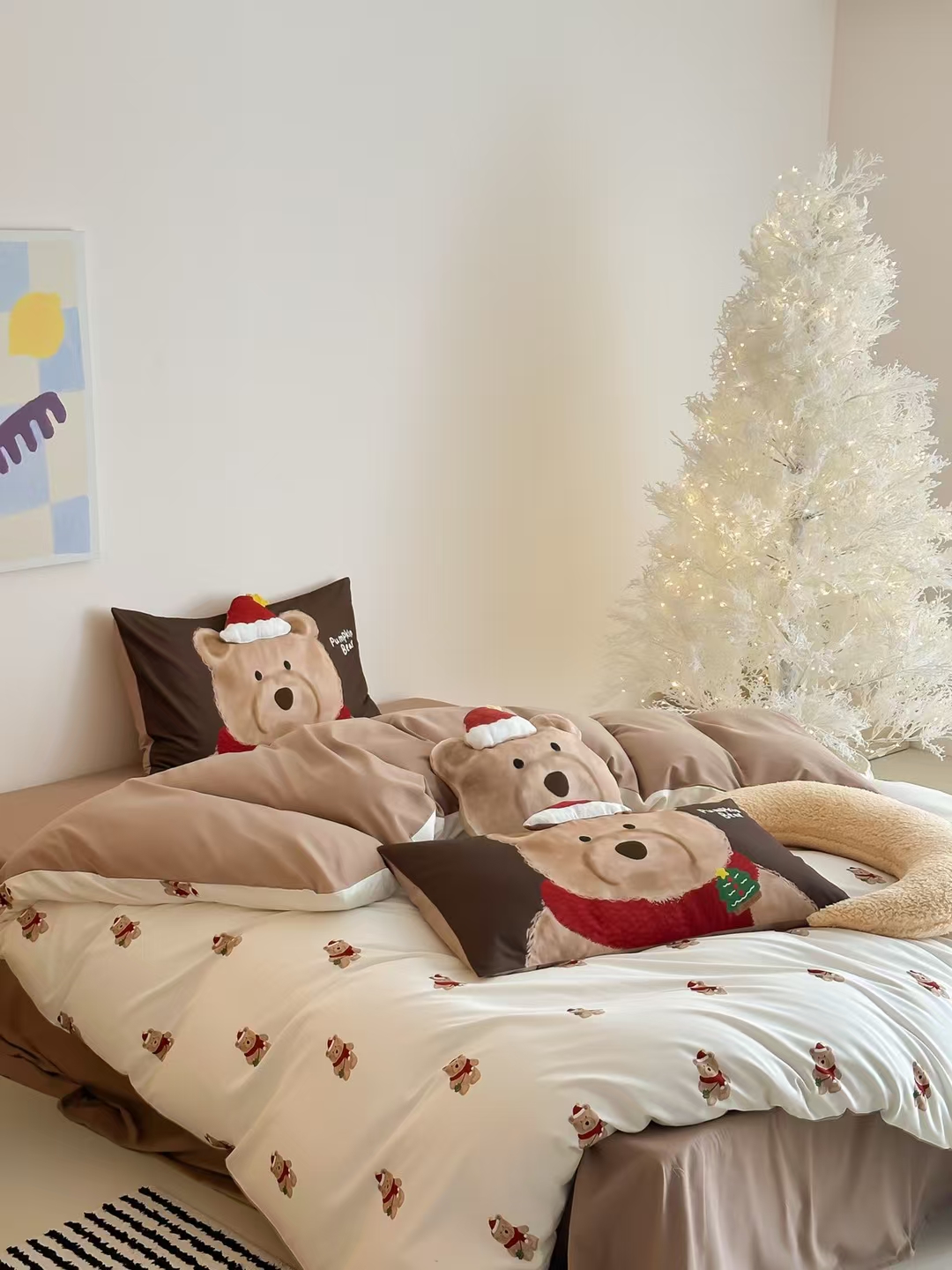 秋冬全棉磨毛50s贡缎四件套卡通简约ins风保暖床上用品被套床单