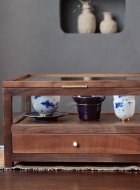 北美黑胡桃木防尘透明五面玻璃柜博古架茶具收纳柜茶几首饰展示盒