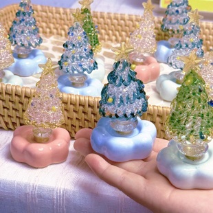 饰创意圣诞小礼物 手工琉璃旋转摆件圣诞树氛围装 琉璃旋转圣诞树