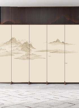中式山水屏风隔断客厅实木折叠办公室玄关移动遮挡装饰移简易折屏