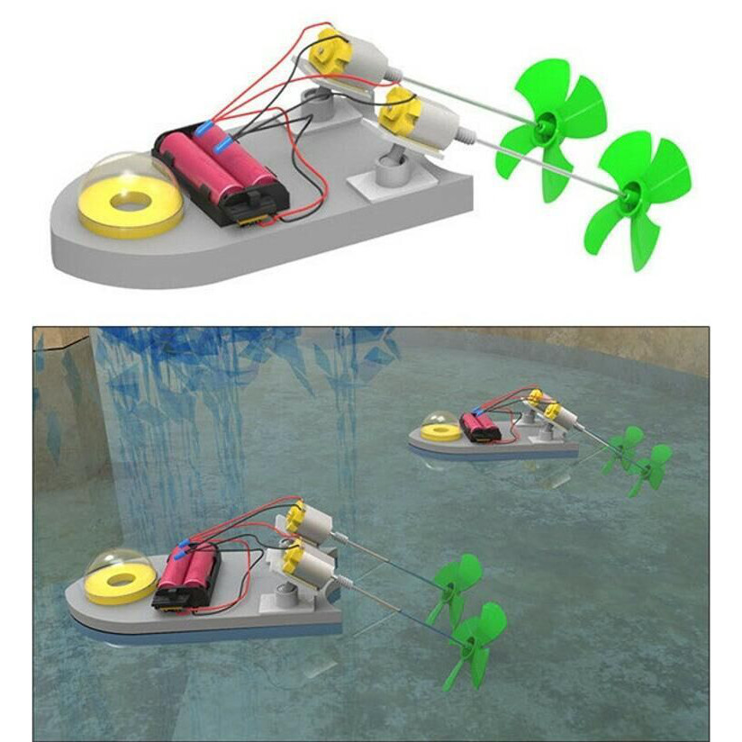 diy小制作发明手工材料乘风号空气动力快艇 双翼螺旋桨明轮船器材