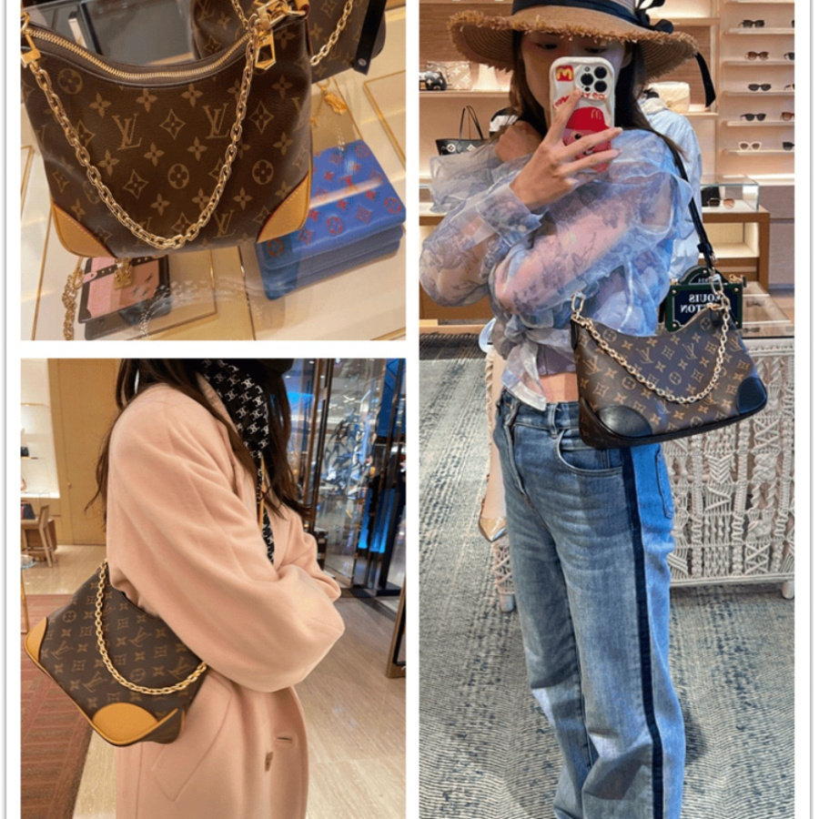 LV/女包新款BOULOGNE 手袋经典老花牛角包链条包腋下包斜挎单肩包