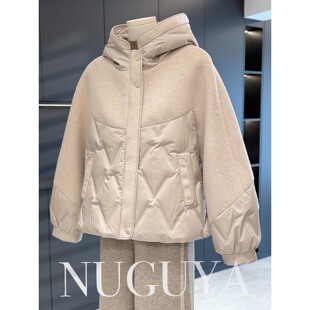 时尚妈妈毛呢拼接羽绒服外套女秋冬新款上衣气质中老年鸭绒服大衣