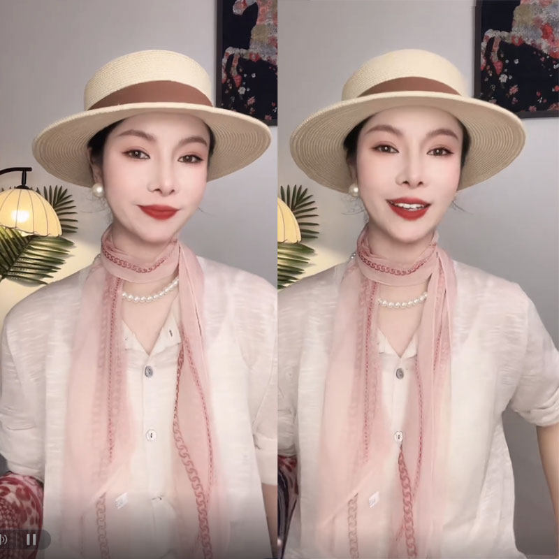 春夏新款淡粉条纹薄款女士飘带长条巾护颈丝巾时尚百搭显白围巾