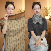 秋冬新款 丝绒磨毛棉质85方巾双面异色波斯古韵复古软糯围巾披肩