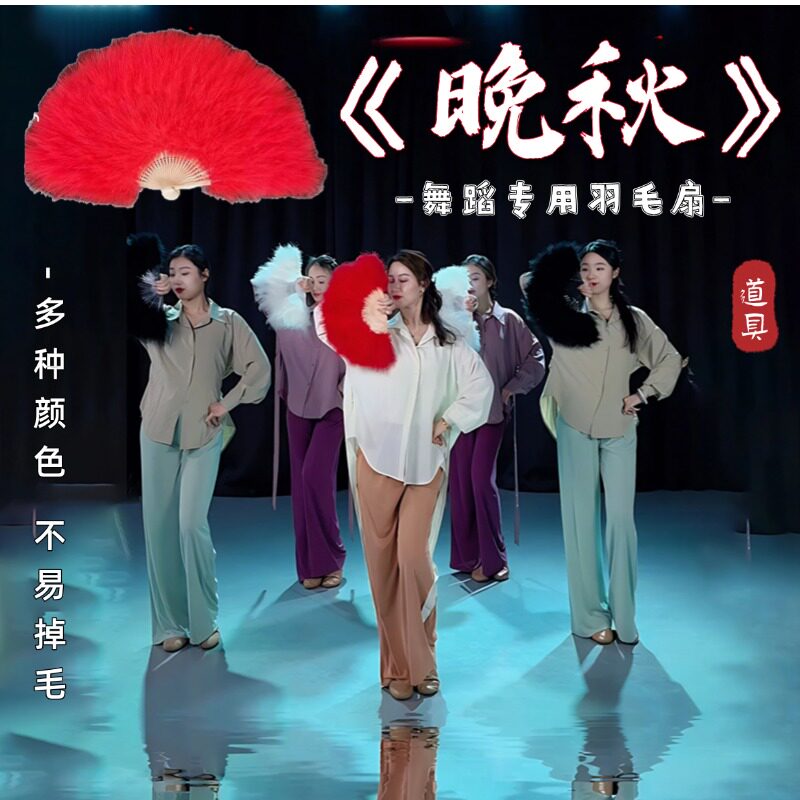 扇子跳舞专用舞蹈道具晚秋同款羽毛扇易开合古典舞新中式表演演出