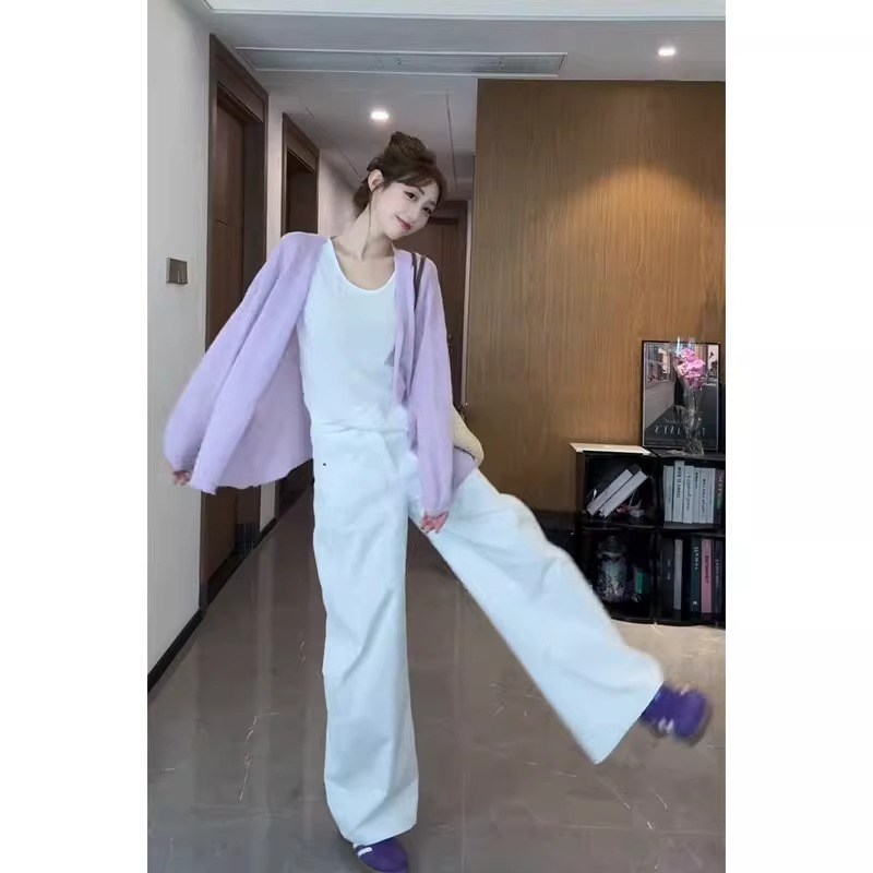 紫色灯笼袖冰丝防晒针织开衫外套女夏季薄款外搭宽松空调罩衫上衣