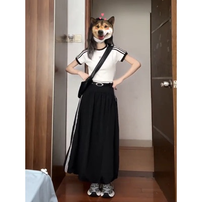 条纹短袖T恤休闲运动半身裙
