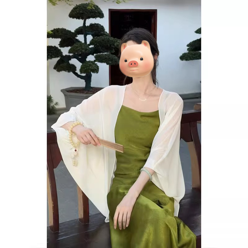 白色冰丝防晒衣女夏季外搭中长款雪纺上衣透气薄款开衫外套空调衫