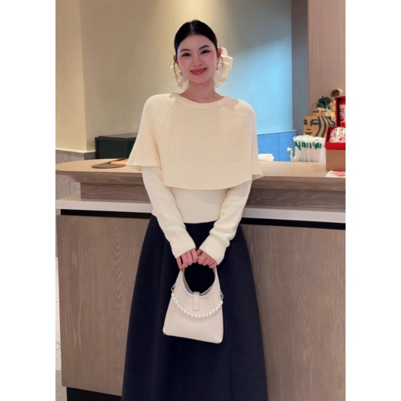 披肩毛衣叠穿针织衫上衣两件套装