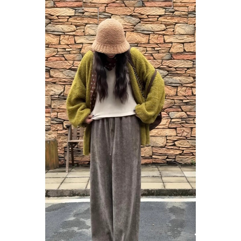 巨好看的绿色马海毛毛衣开衫女秋