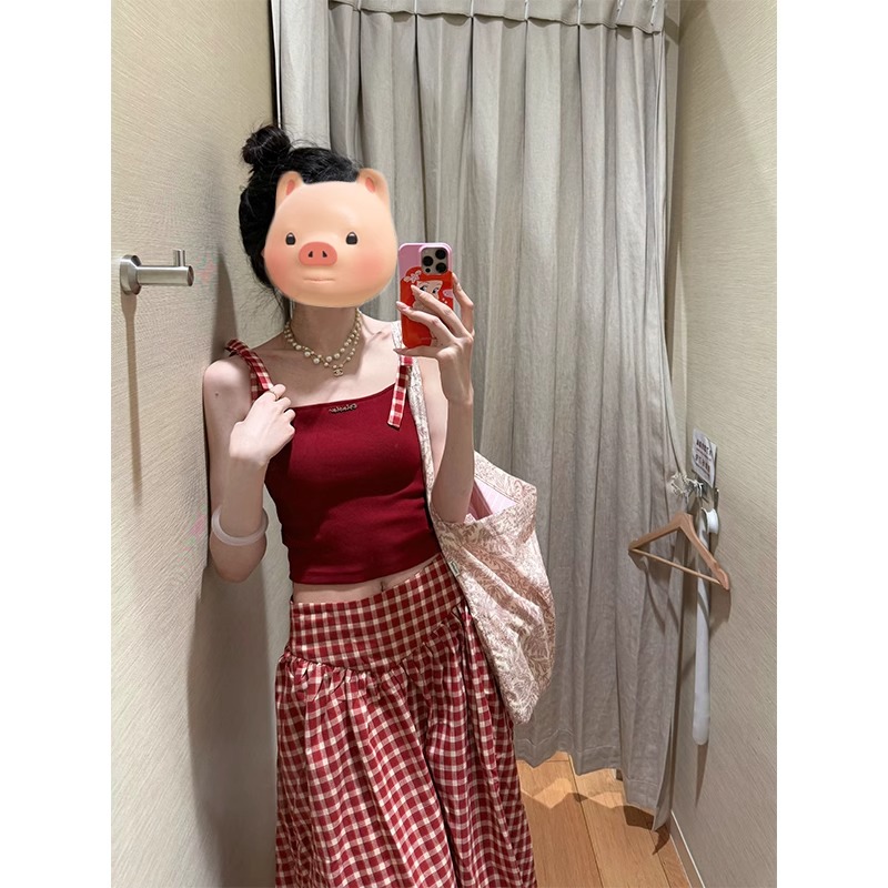 红色小吊带背心女外穿2025夏季新款修身辣妹露脐短款内搭无袖上衣