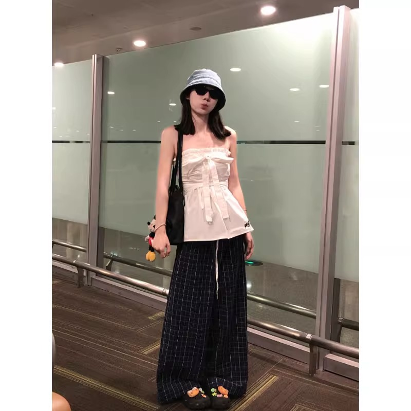 白色蝴蝶结系带抹胸背心女夏外穿设计感小众修身显瘦露肩无袖上衣