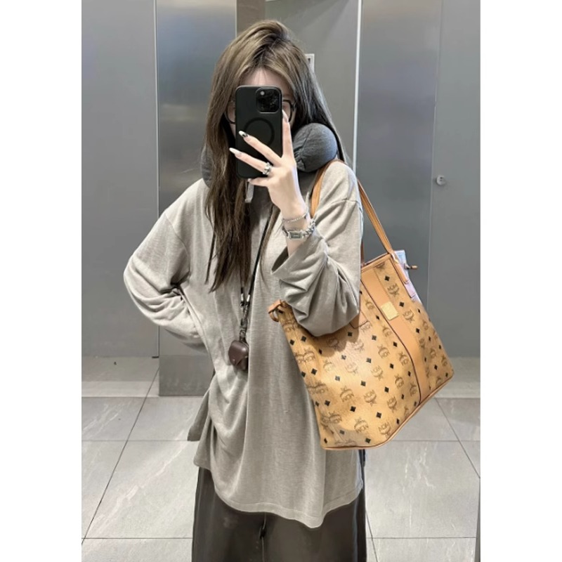 灰色圆领冰丝防晒长袖T恤女夏季薄款外搭宽松中长款空调罩衫上衣