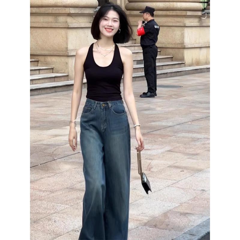 黑色挂脖工字吊带背心女夏外穿2025新款修身内搭辣妹短款无袖上衣