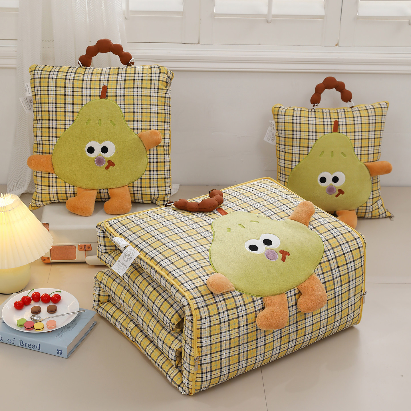 手提式纯棉抱枕被子两用全棉空调被汽车办公室午睡靠枕靠垫二合一