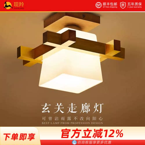 衣帽间日式中式进门LED实木灯具