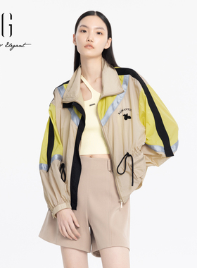 xg雪歌正品米色短外套女翻领2024夏季新款休闲上衣XJ207003B360