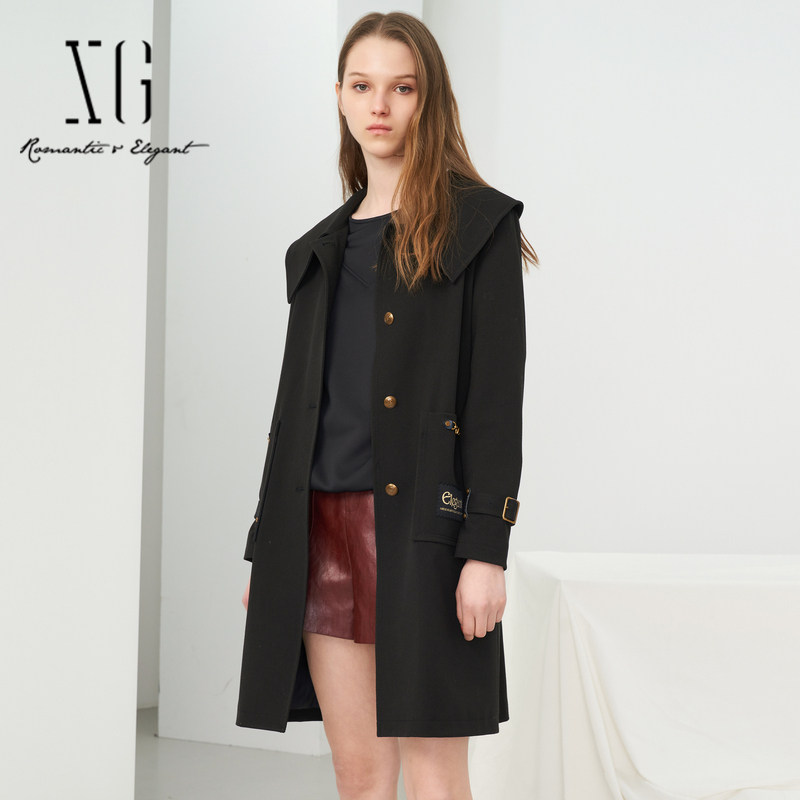xg雪歌学院风大翻领长袖风衣女装2022秋季新款宽松中长款休闲外套