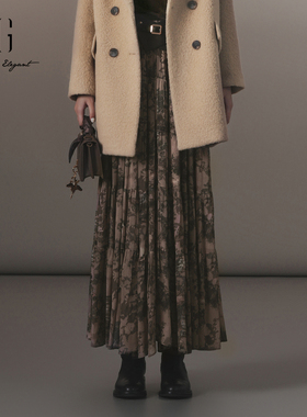 XG雪歌花色高腰半身裙女2024冬季新款通勤休闲长裙子XJ403033B396