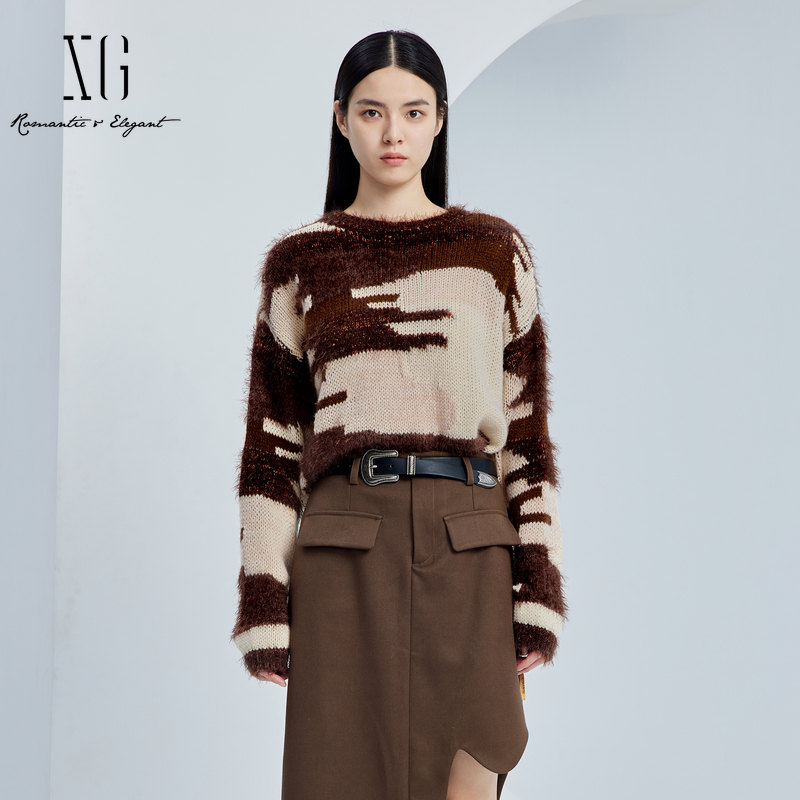 xg雪歌圆领套头毛针织衫