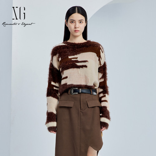 xg雪歌圆领套头毛针织衫