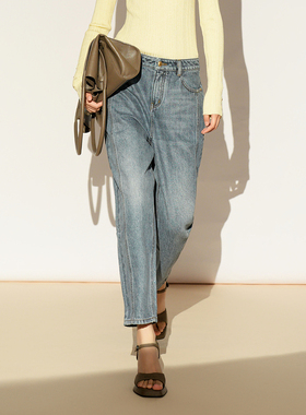 XG/雪歌26春新款复古直筒牛仔裤女显瘦休闲九分长裤XL102014A419