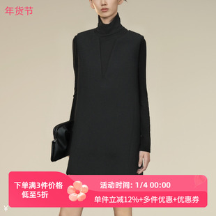 XG/雪歌2025年冬季新款V领无袖羊毛背心直筒连衣裙女XK404001A590