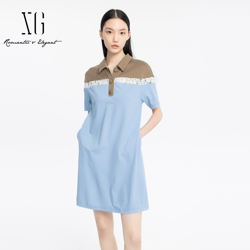 xg雪歌通勤淑女翻领连衣裙