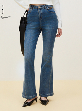 xg雪歌2024秋装新款简约百搭显高显瘦牛仔喇叭裤女XJ302016A119
