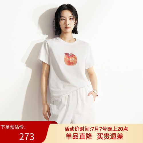 XG雪歌苹果印花T恤女宽松圆领休闲透气百搭短袖上衣XM201580A851