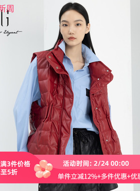 xg雪歌红色羽绒服马甲女2024春款翻领保暖外套上衣XJ106002A113