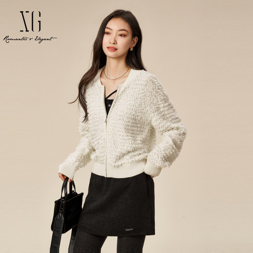 xg雪歌拉链开衫毛针织衫