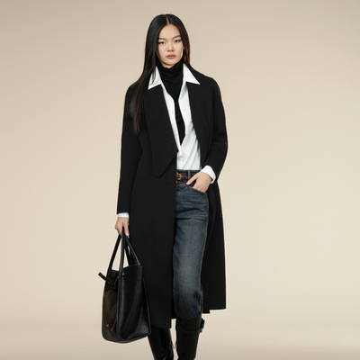 XG/雪歌25年冬季新款百搭翻领双面呢大衣女中长外套XK410020A790